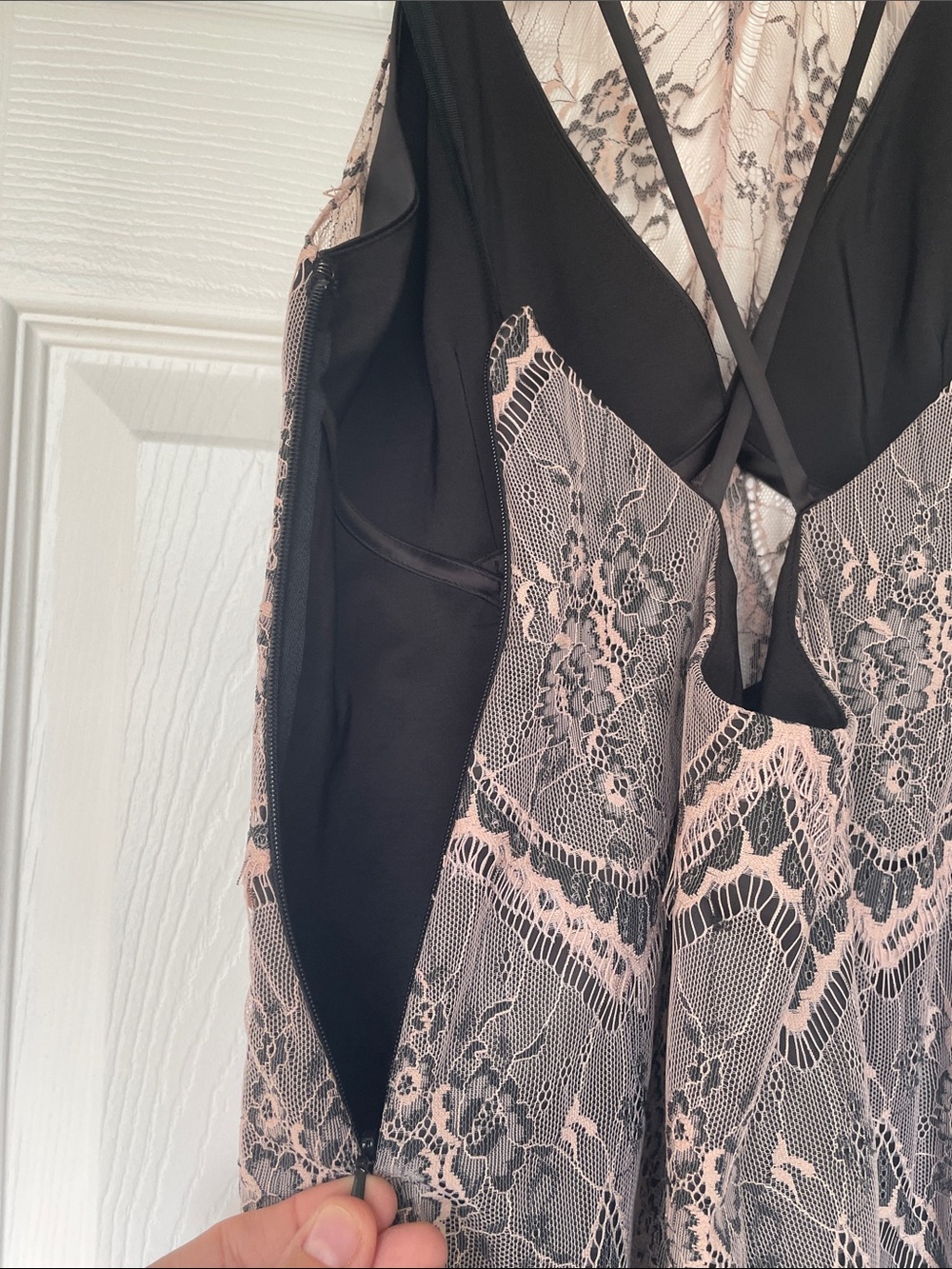 Free People Blush Pink and Black Lace Halter Mini Dress - Picture 7 of 8